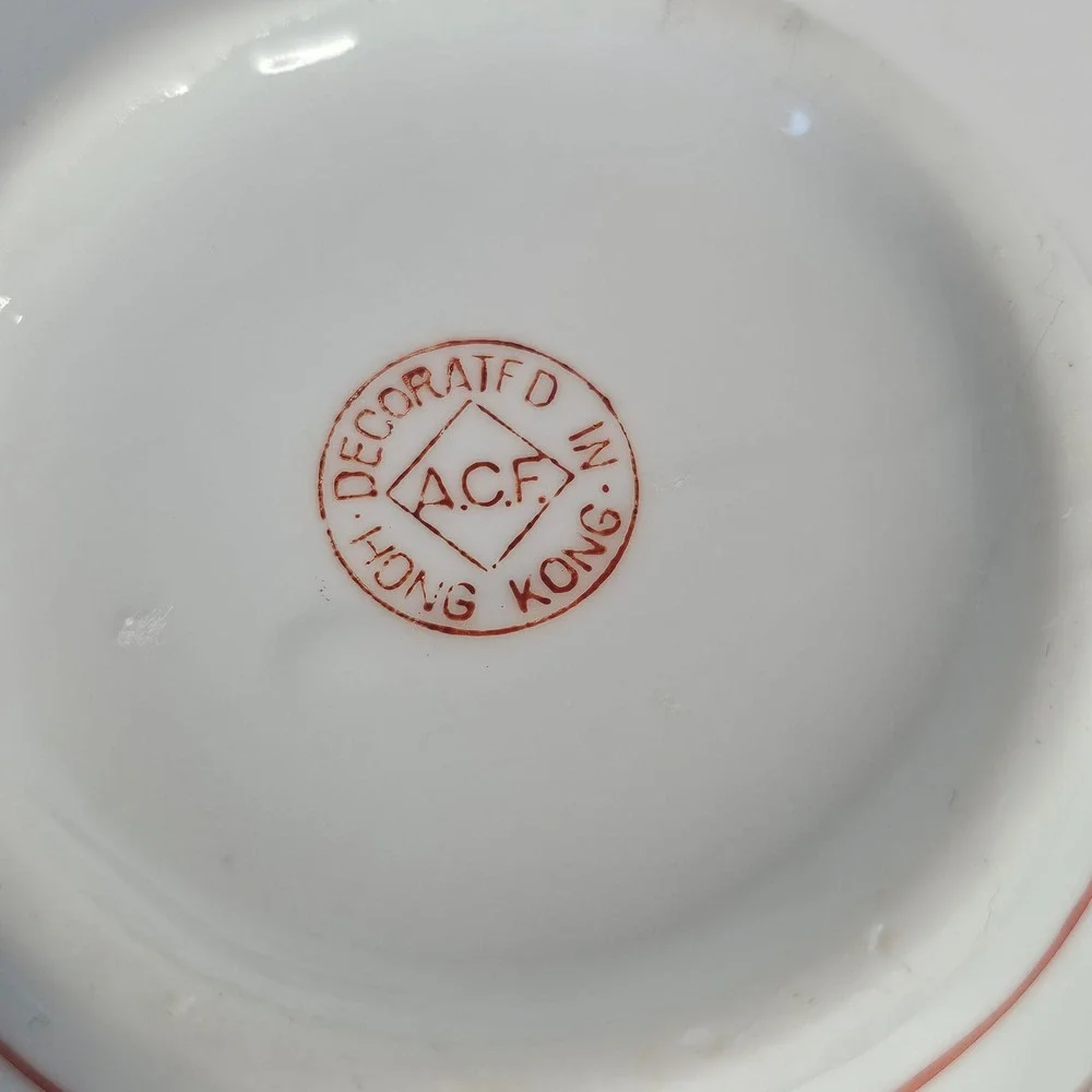 Vintage Porcelain Vase White Orange Gold Floral Chinese Asian Decor Small 4 inch